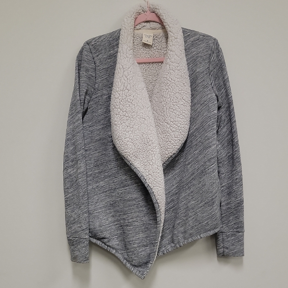 Abercrombie & Fitch Gray Cardigan with Sherpa Cream Collar